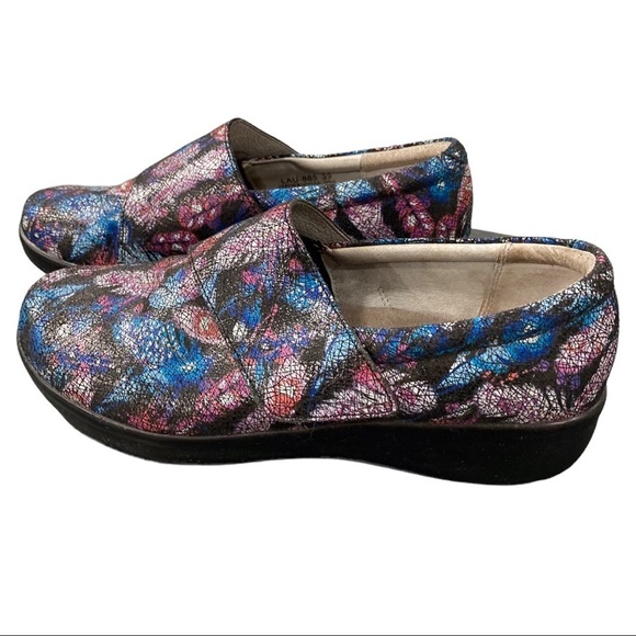 Alegria sz 39 US 8.5 black feather print strap loafers - Picture 5 of 16